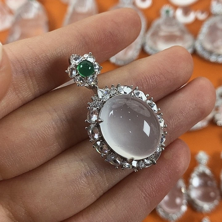 石英质玉银S925镶嵌颈饰