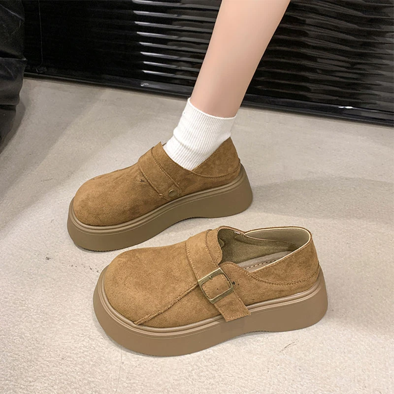 松糕厚底增高勃肯鞋女2025春季新款复古一脚蹬两穿乐福博肯鞋女鞋