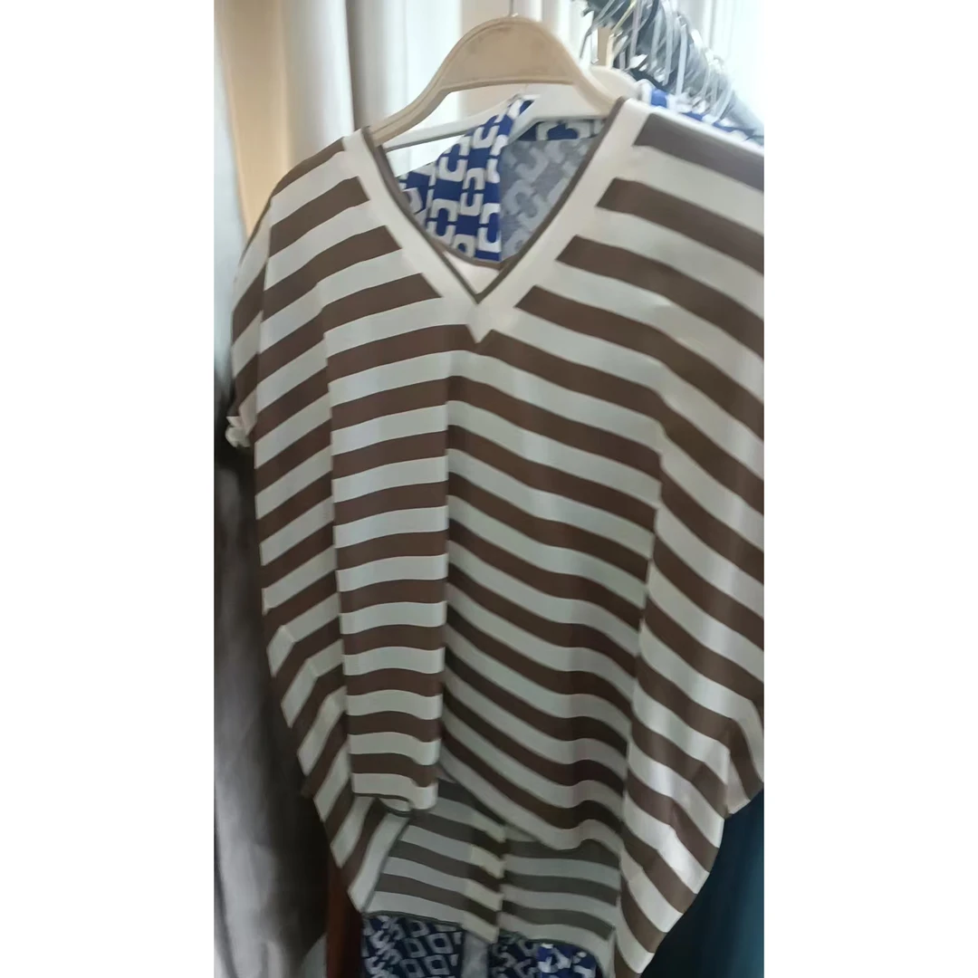 桑蚕丝条纹上衣T3023