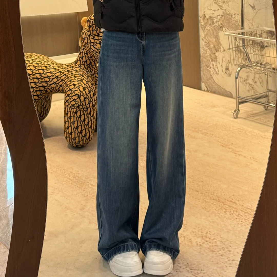 【现货】宿慕SUMU 新品时尚加绒阔腿牛仔裤显瘦百搭直筒长裤35085
