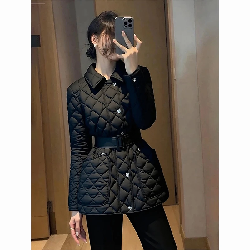 棉袄女款2025新款冬轻奢高端独特超好看气质收腰黑色夹棉加厚外套