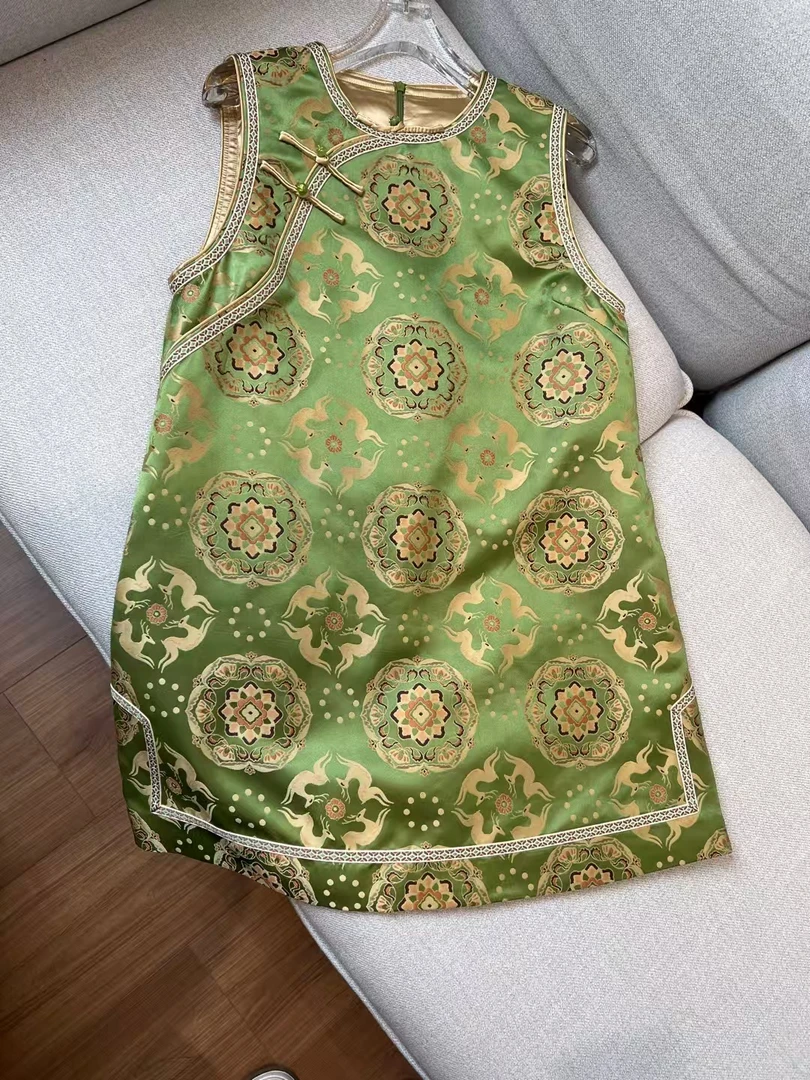 『花辰夕月』新中式国风桑蚕丝宋锦提花洋气时尚旗袍裙子