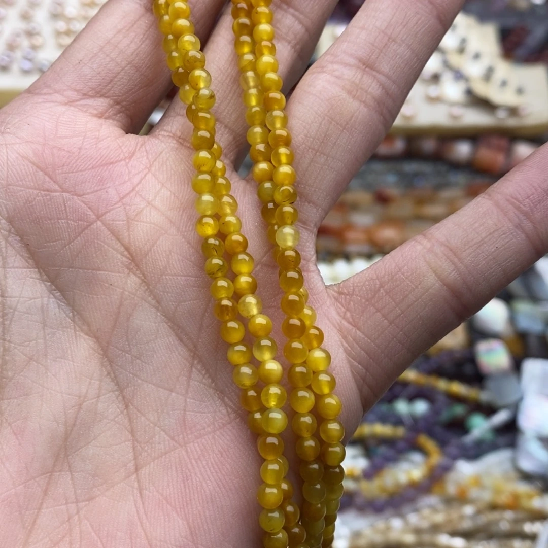 玛瑙/玉髓未镶嵌珠宝半成品一条天然3.6mm玉化金虎石圆珠
