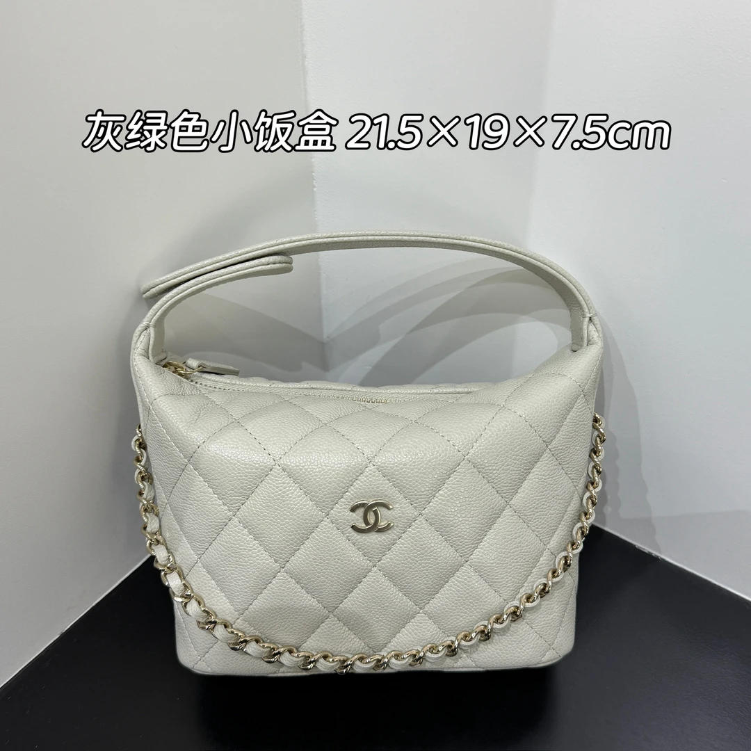 未使用 Chanel/香奈儿  25B鼠尾草绿小双C logo饭盒手柄斜挎包