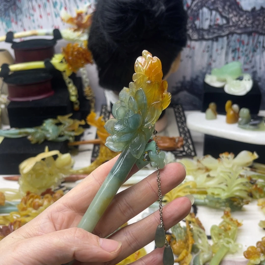 【闪购商品】蛇纹石玉发饰合金i*7