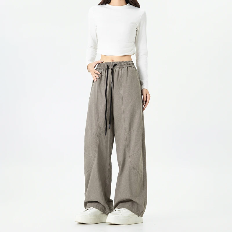 2025新款四季情侣时尚简约潮流宽松百搭休闲垂感阔腿梭织长裤