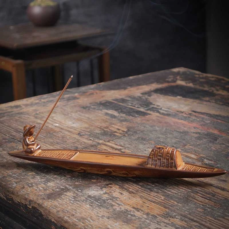 老翁垂钓香插室内线香炉沉香檀香托底座熏香炉茶道家用香薰炉摆件