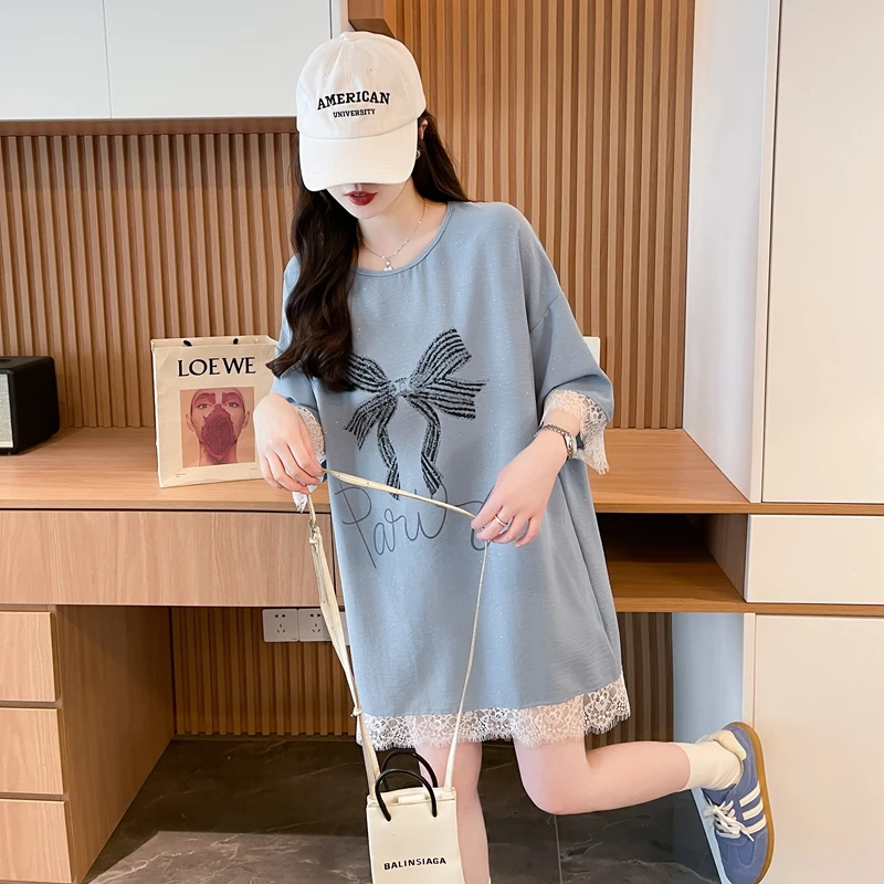 假两件露背短袖T恤女夏季爆款韩版宽松慵懒风洋气蕾丝拼接上衣ins