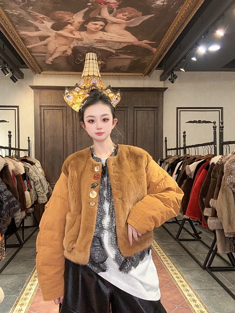 【XH 83776-JE】 2025新款时尚洋气鹅绒服配水貂皮草外套