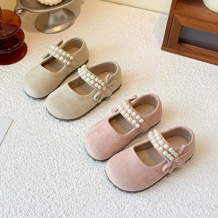女童公主皮鞋2025春秋新款儿童豆豆鞋小女孩时尚珍珠宝宝单鞋3522