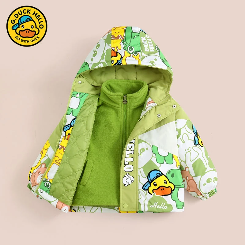 小黄鸭儿童冲锋衣秋冬2025新款棉服两件套男女童宝宝卡通夹棉套装