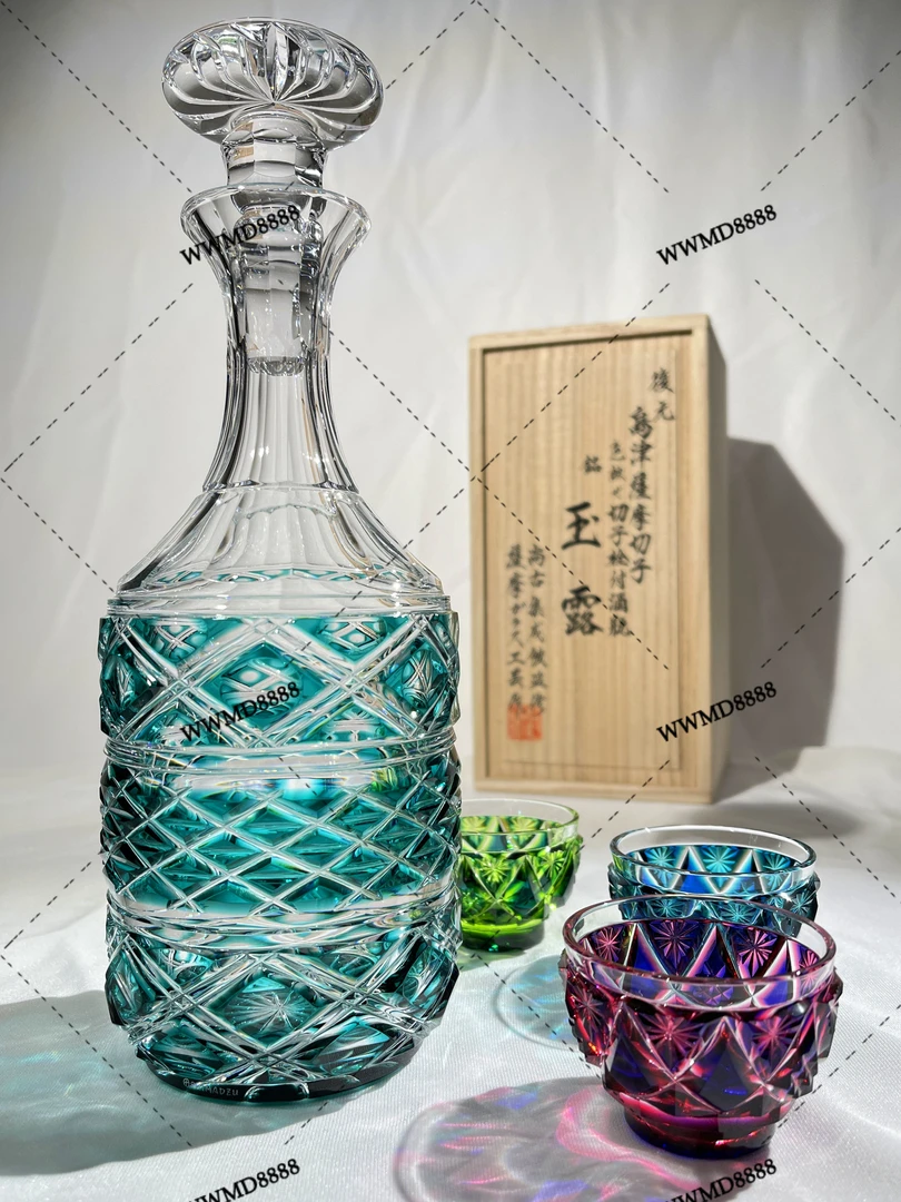 杯太郎 岛津萨摩切子 玉露 日本进口萨摩切子清酒瓶水晶玻璃550ML