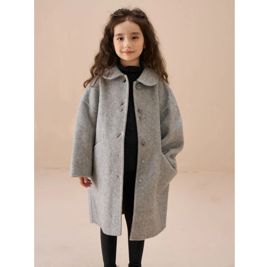 2024冬款纯手工双面绵羊毛女童长款大衣 DY241031