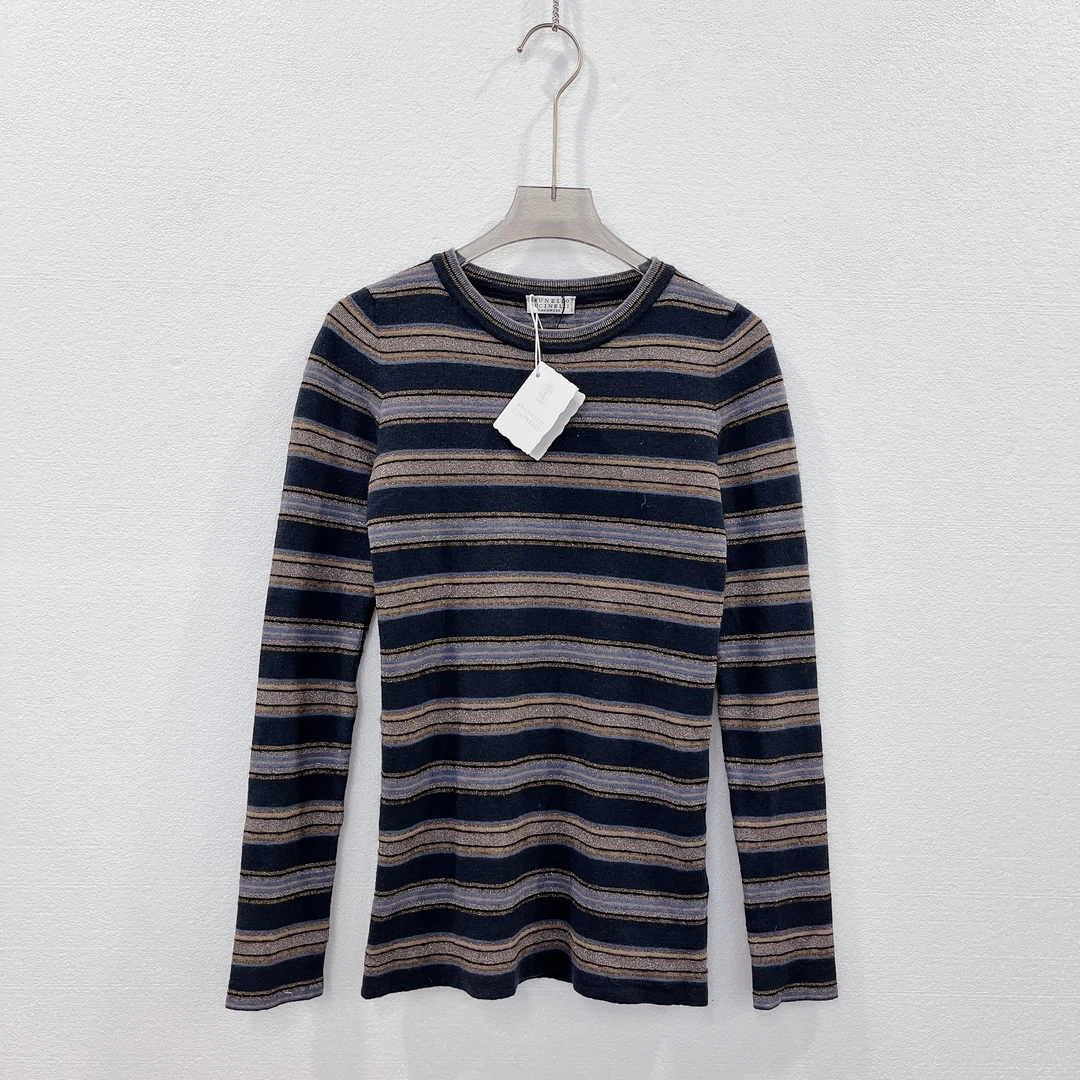 未使用 Brunello Cucinelli/布鲁内洛·库奇内利 条纹细闪针织衫