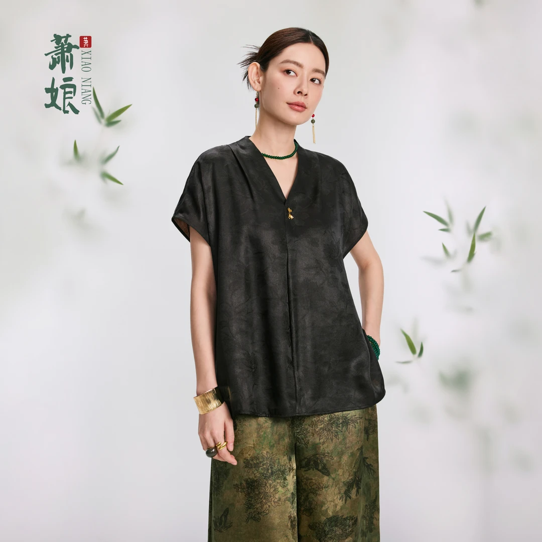 萧娘【晴栀】香云纱桑蚕丝上衣新中式宽松复古中国风上衣1432