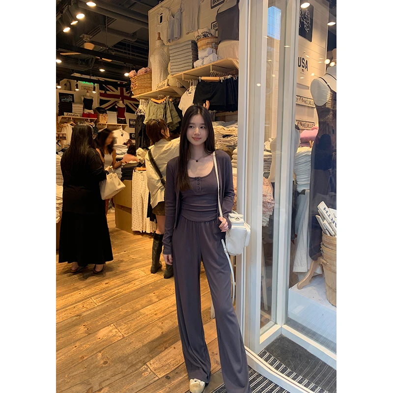 YOKLASS少女家 【清清】灰色针织直筒休闲裤 K23499S43