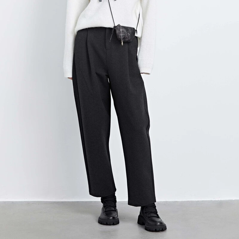 sdeer圣迪奥女装时尚百搭松紧拼接插袋压褶哈伦裤休闲裤S23480803