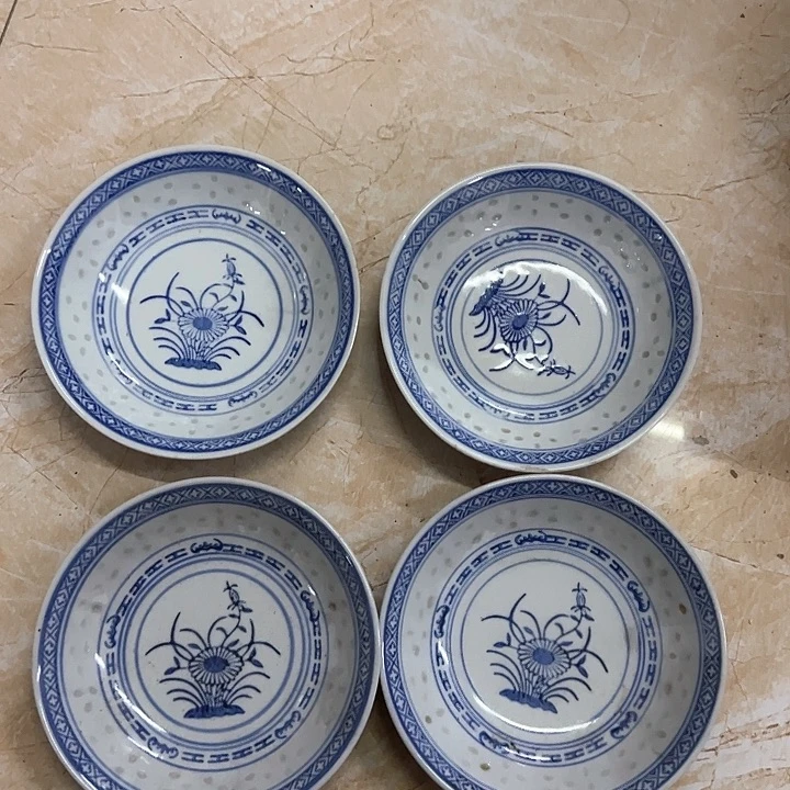 其他微瑕4个14厘米玲珑兰花碟子