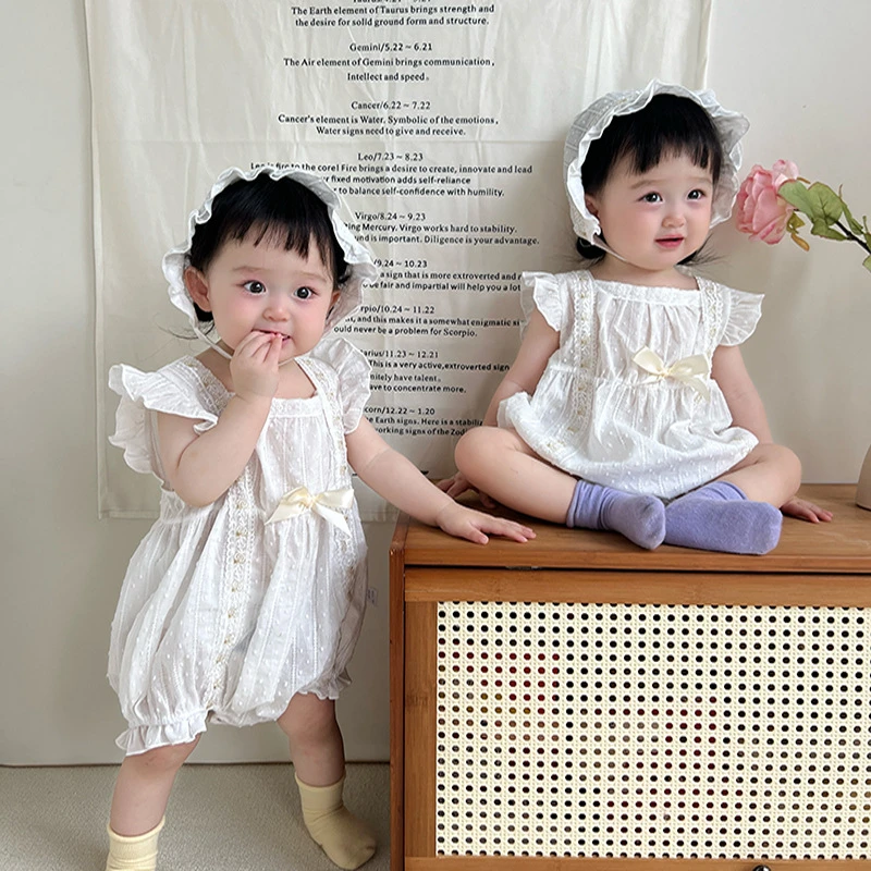 婴儿纱布连体衣夏季薄款宝宝吊带哈衣爬服新生儿衣服纯棉纱布