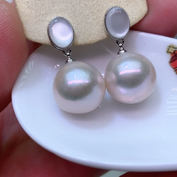 银S925镶嵌耳饰淡水珍珠
