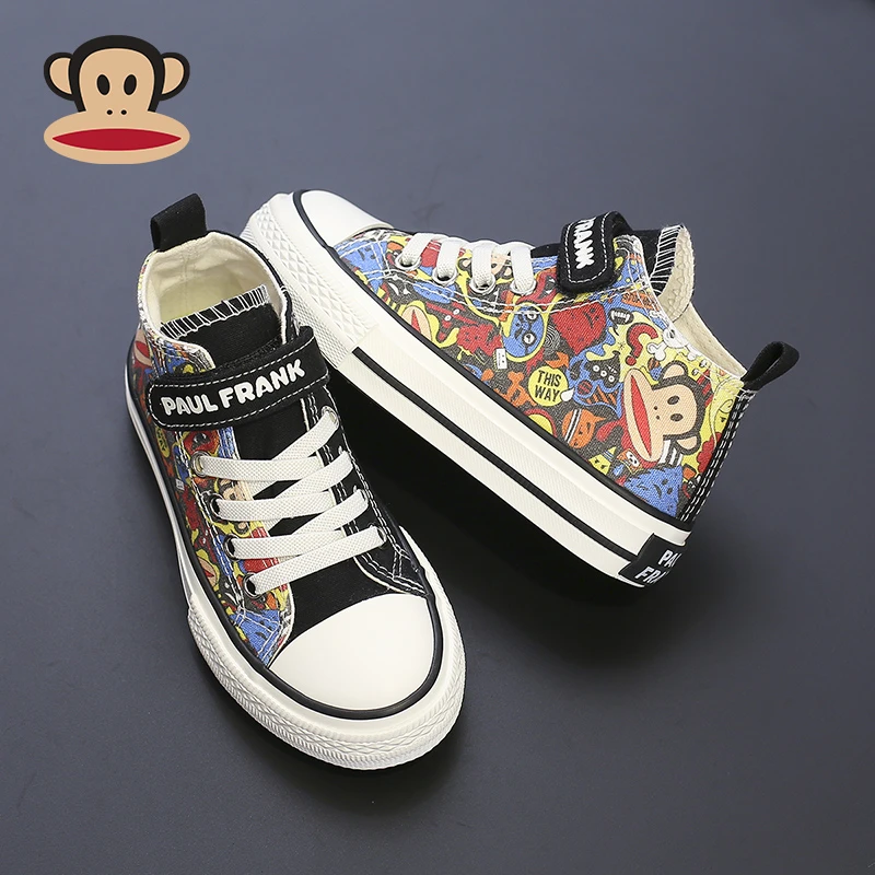 大嘴猴童鞋男童帆布鞋2025春季新款3-6-12岁卡通涂鸦儿童鞋子女孩