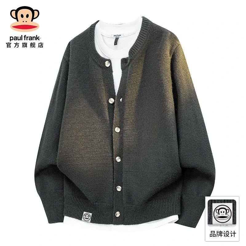 PaulFrank/大嘴猴新款针织毛衣开衫男士秋季休闲圆领长袖保暖外套
