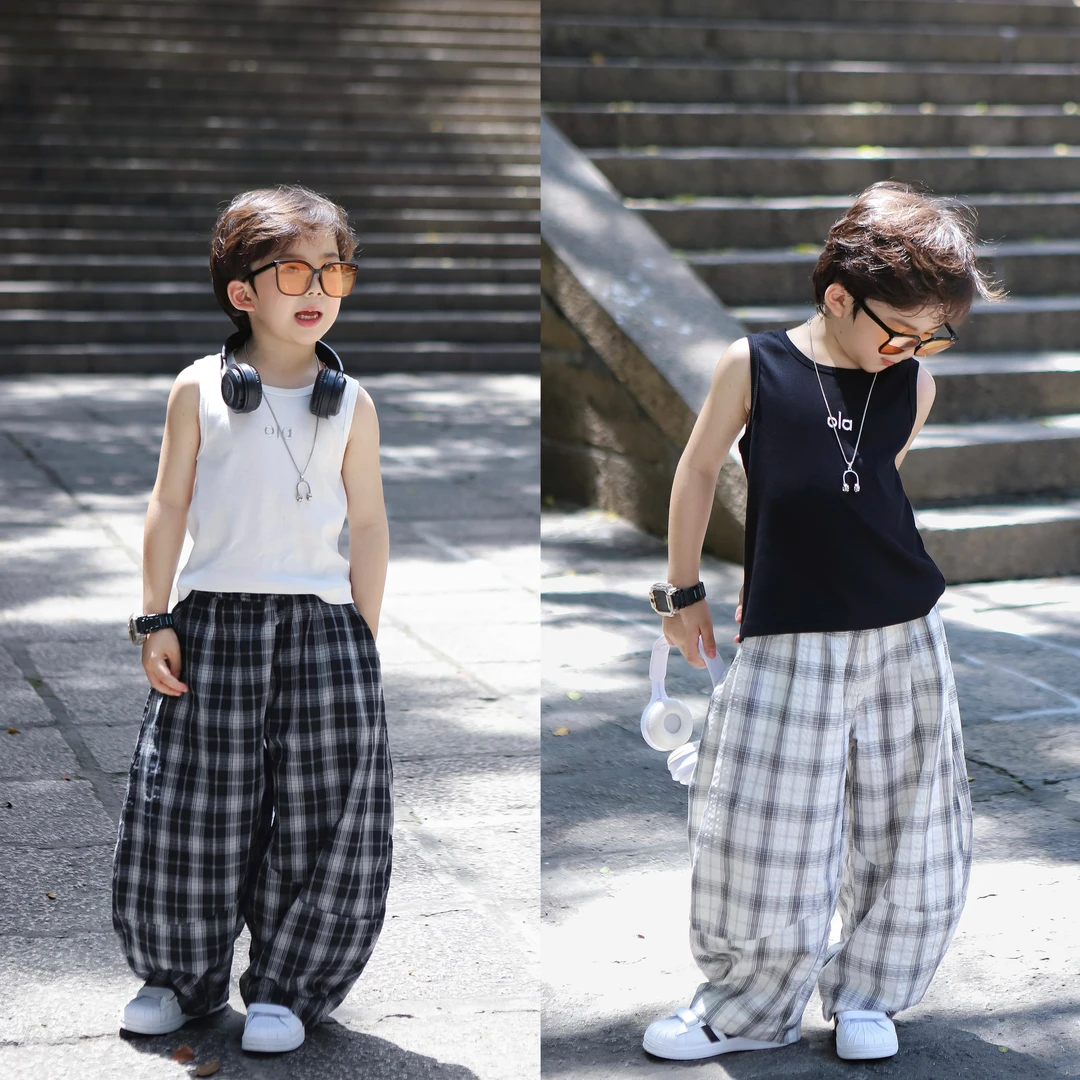 【现货】伟伟同款【初音旋律】2025夏季新品格纹长裤童装WW0771