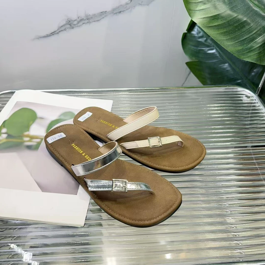 夏休闲款法式拖鞋女新款配裙子仙女风拖鞋556（平底斜带拖鞋）