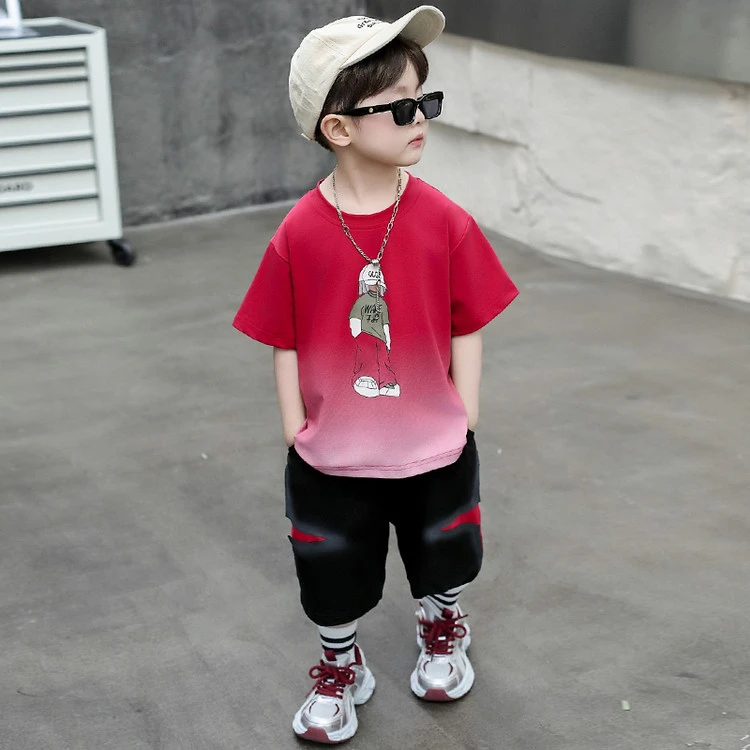 夏季新款渐变吊染儿童短袖套装儿童洋气韩版半袖中小童潮牌