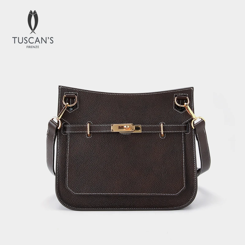 TUSCAN'S经典时尚百搭潮流荔枝纹真皮女士单肩斜挎包