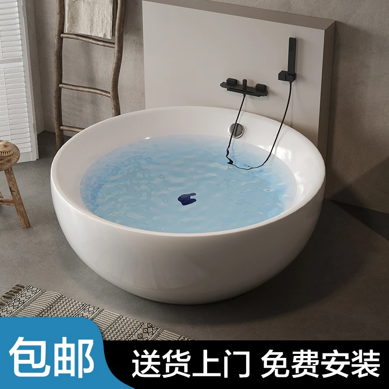 圆形独立浴缸一体无缝酒店民宿家用亚克力浴盆双人大空间浴缸按摩