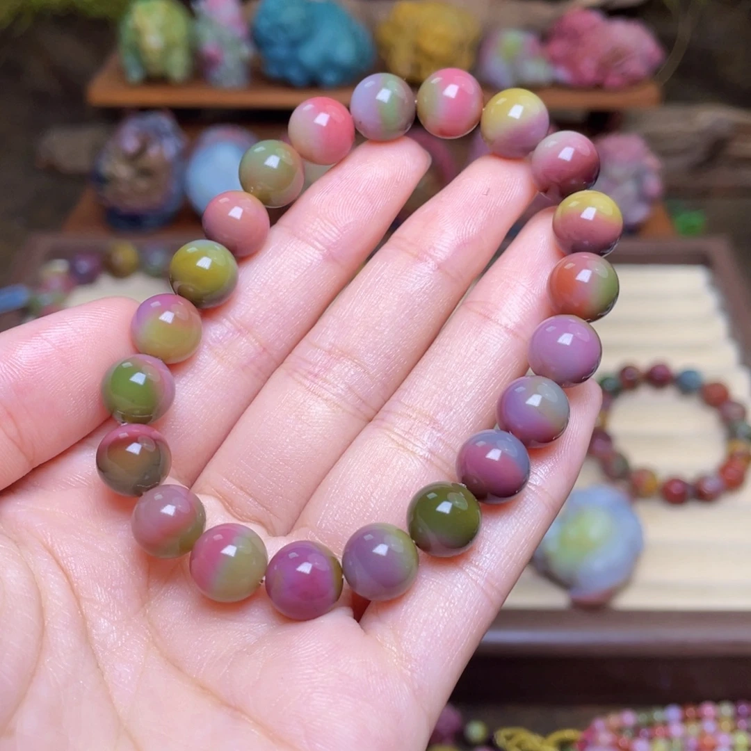 卡***娜玛瑙/玉髓未镶嵌珠宝半成品盐源玛瑙炫彩彩虹串