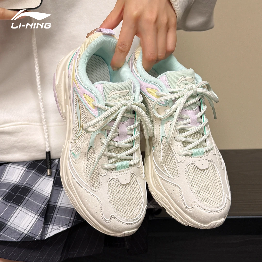 李宁女款老爹鞋2025夏季软底减震时尚老爹鞋复古百搭学生运动鞋