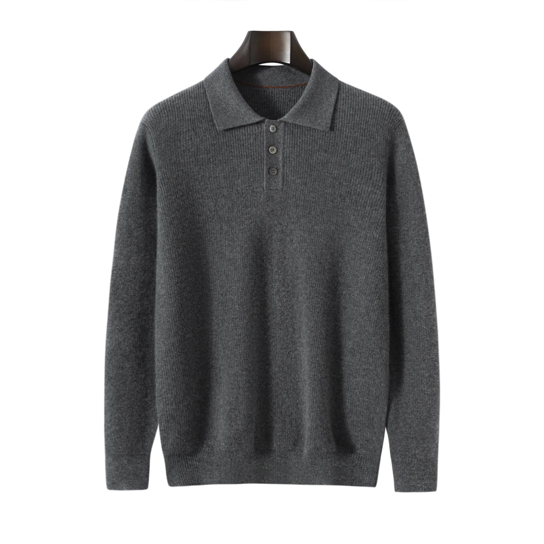 【不议价】100%山羊绒男士12针加厚款POLO领休闲半拉链针织羊绒套衫