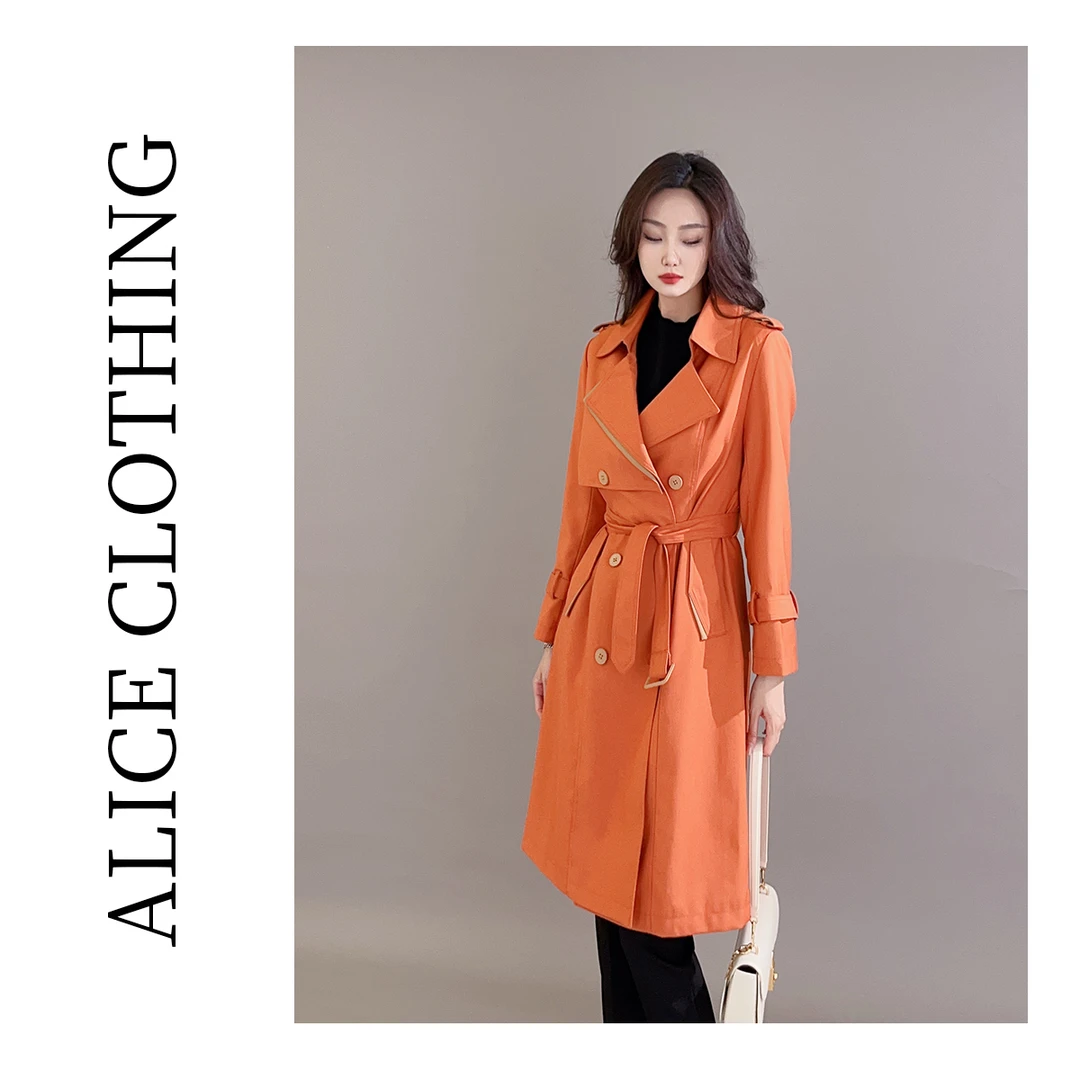 2 alicelulu“橙意之作”时尚风衣靓丽拼色显瘦利落S2133242B