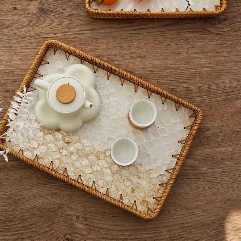越南手工藤编贝壳托盘北欧风家用客厅