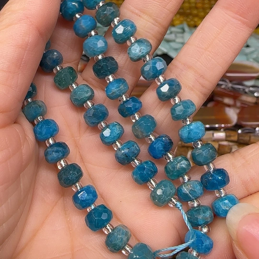 玛瑙/玉髓合金珠宝半成品蓝磷灰7mm车轮一条