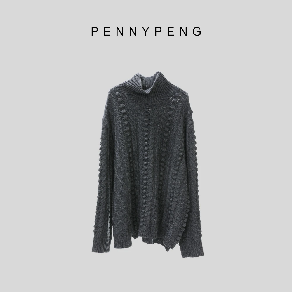 PENNYPENG治愈系【现货】气质灰色优雅文艺设计师羊毛羊绒套头衫