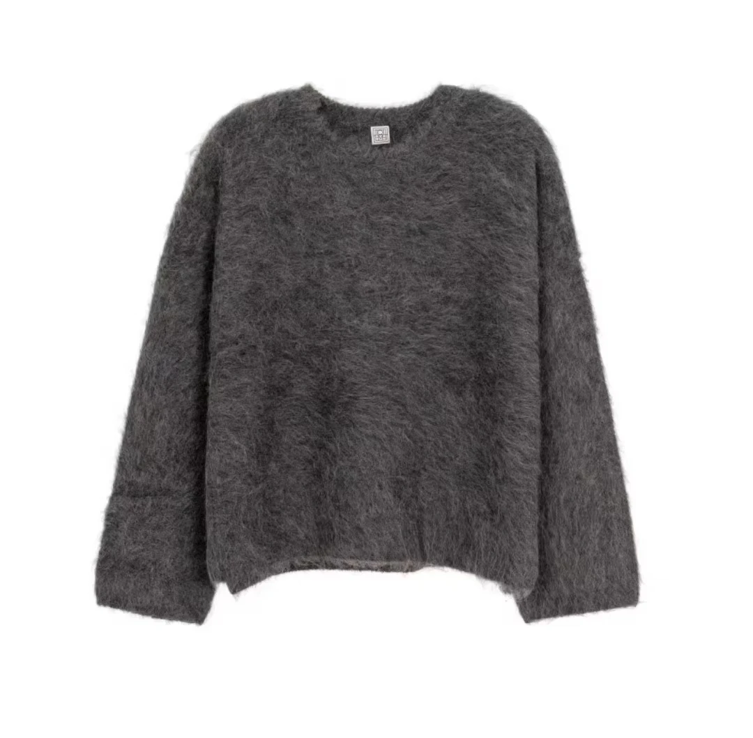 未使用 MaxMara  TOTEME 女士灰色针织圆领百搭休闲毛衣