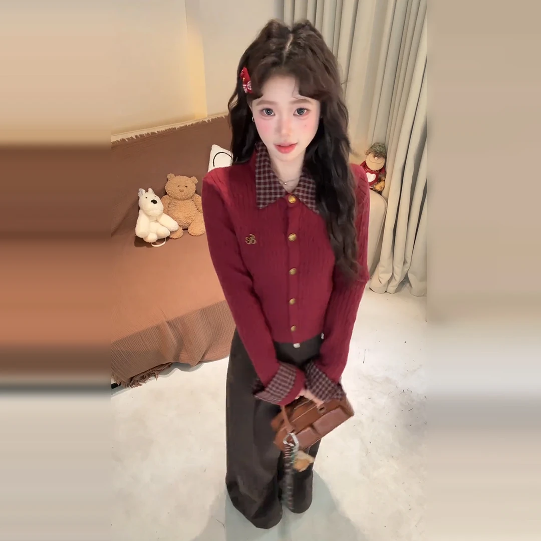 圣诞氛围感红色针织连衣裙女2025秋冬新款小个子显高短裙套装