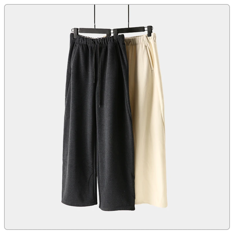 气质简约纯色松紧腰宽松直筒阔腿休闲裤--SWK8439