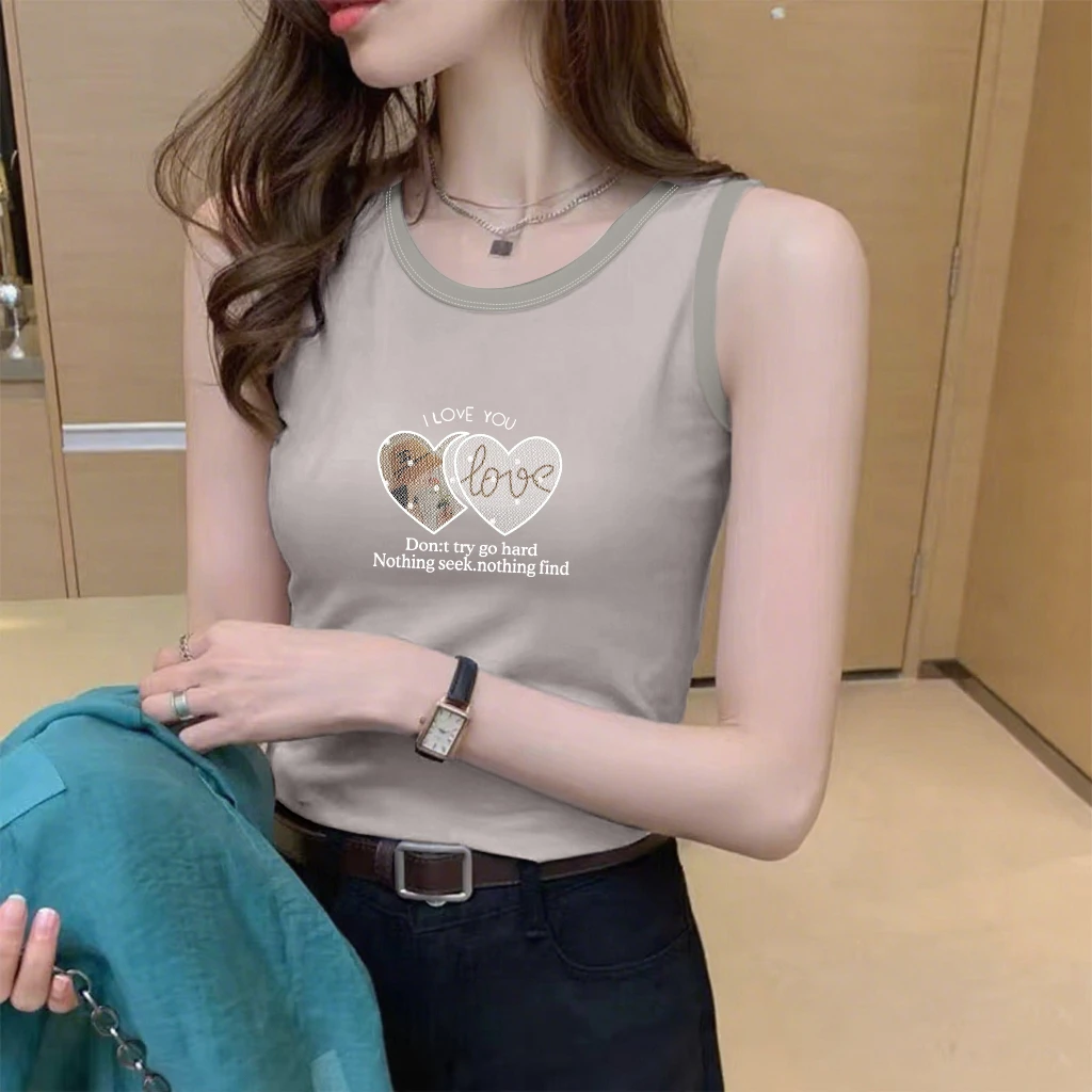 纯棉吊带背心女夏季修身百搭印花无袖t恤显瘦内搭外穿运动上衣潮