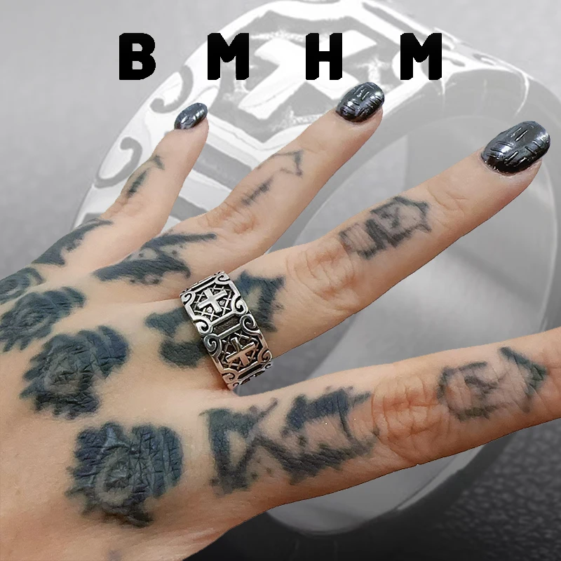 BMHM 铜合金戒指 小众原创设计十字架戒指潮男小众食指百搭个性