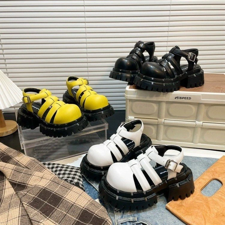 莫奈花园~2025夏季新款厚底增高松糕鞋女鞋潮牌罗马凉鞋洛克