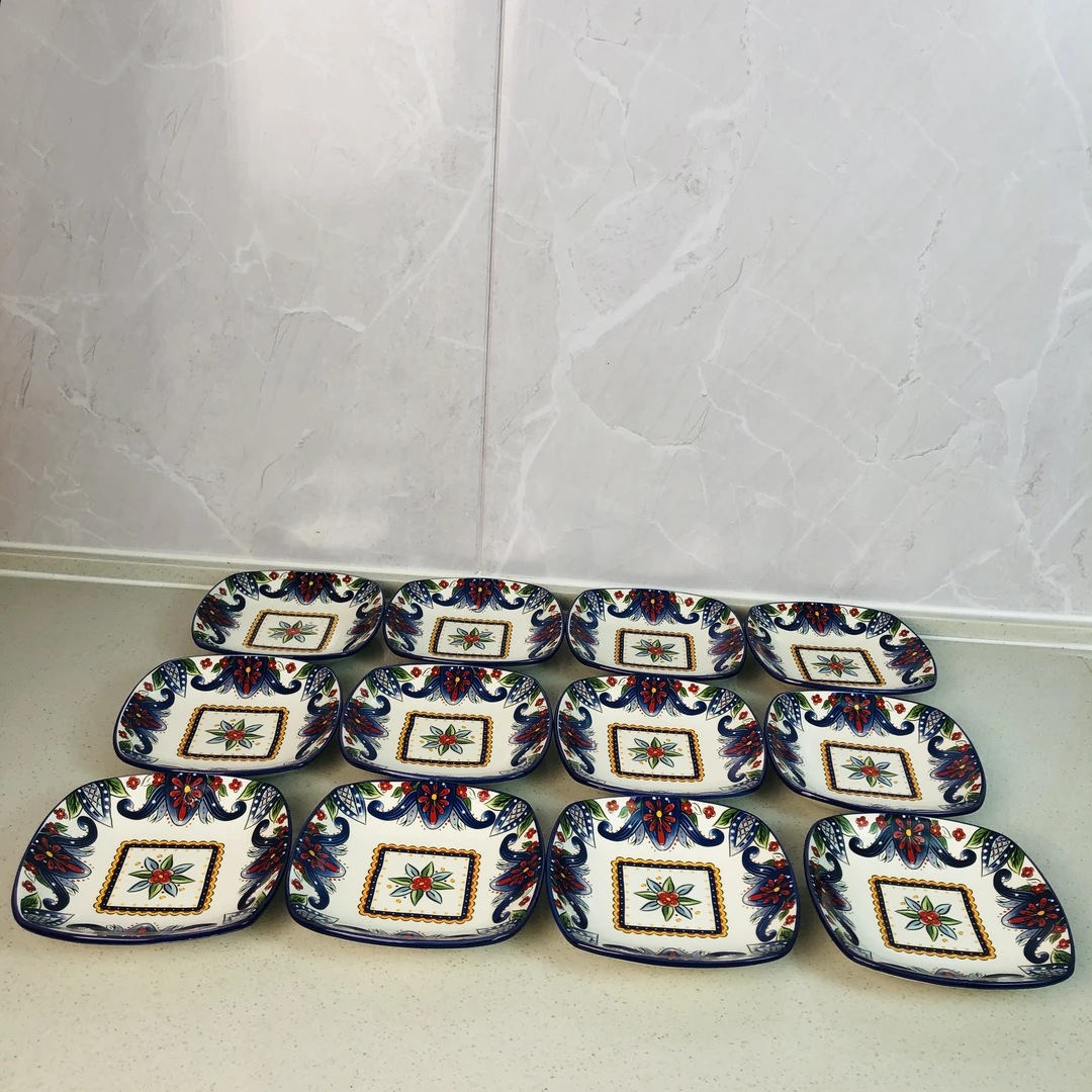 【新疆包邮】kok 4qasa banxir tahsa 12个蓝色方形盘子网红高档