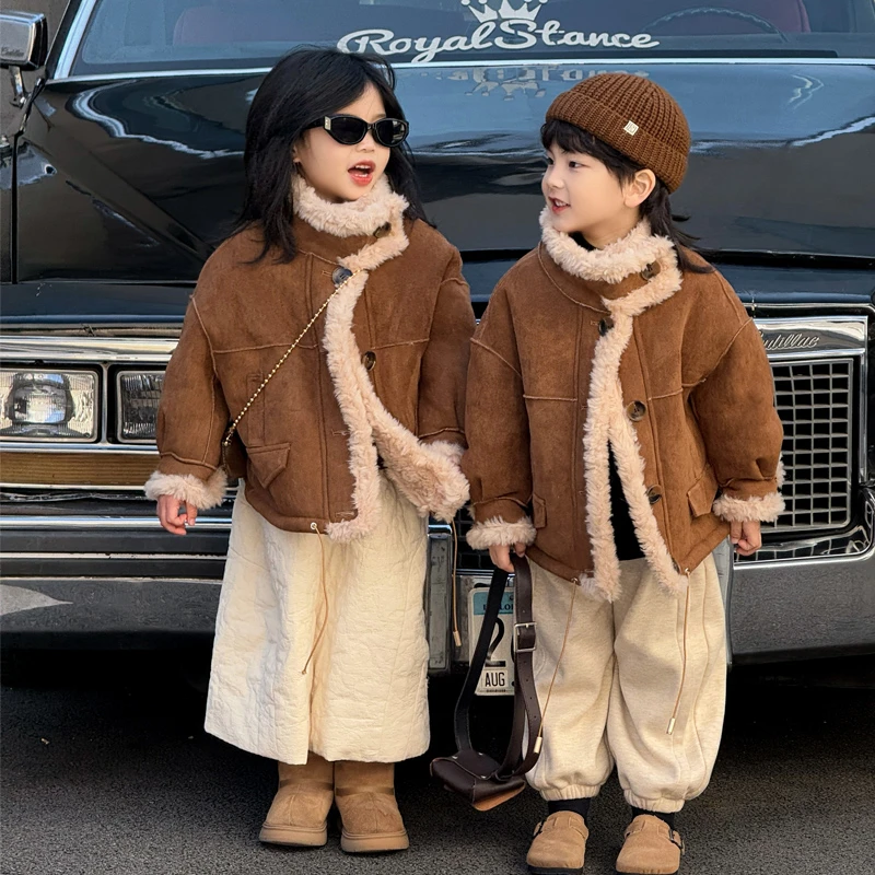 儿童皮草外套仿皮毛一体冬季新款真毛100羊毛麂皮绒男女童大衣潮