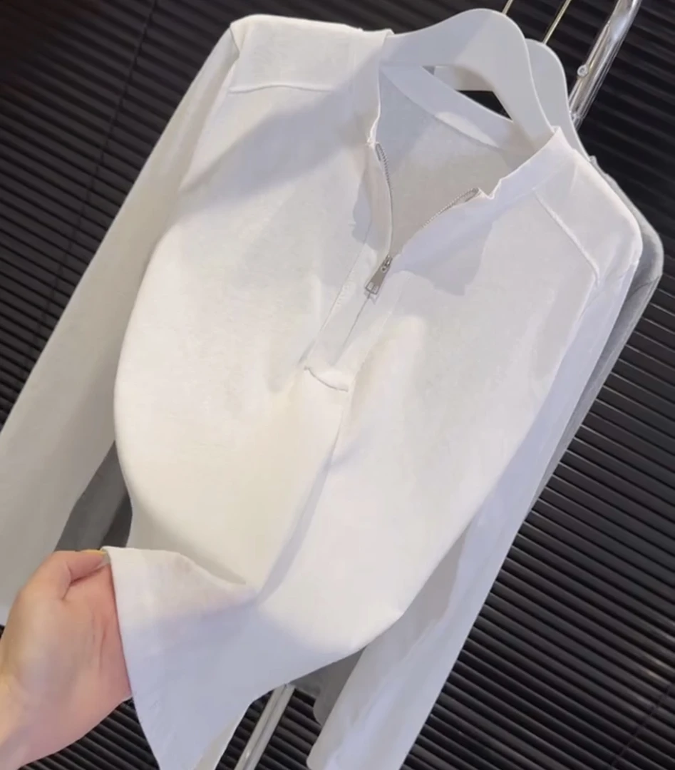 简约百搭拉链长袖打底衫T恤【实物微色差】