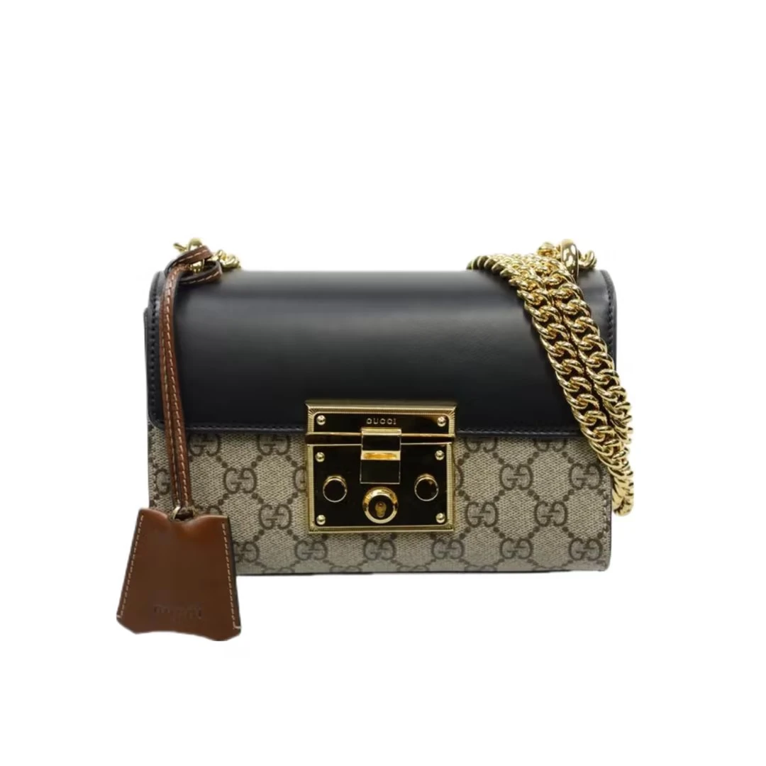99新 GUCCI/古驰 padlock月光宝盒拼色单肩包