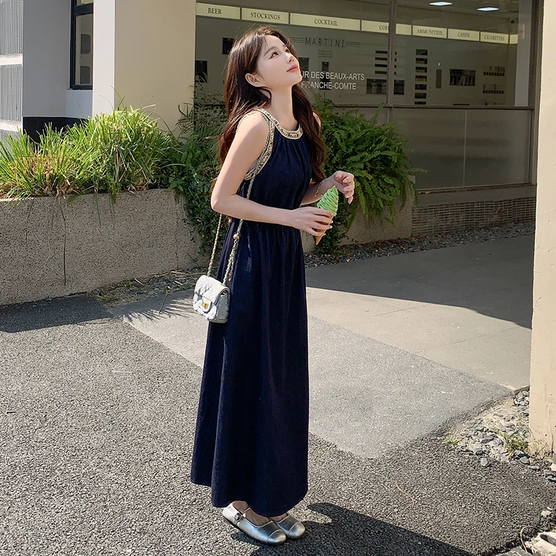 1021-1030法式挂脖通勤风长裙无袖连衣裙夏季气质(非主图款）