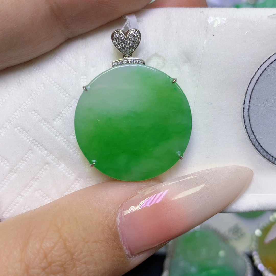 翡翠18K金镶嵌颈饰天然缅甸翡翠a货百元以上9元证书费自理